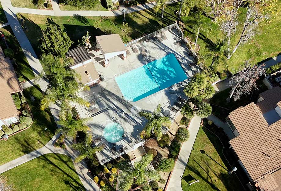 Aerial of Pool and Hot Tub in Valencia Fairways