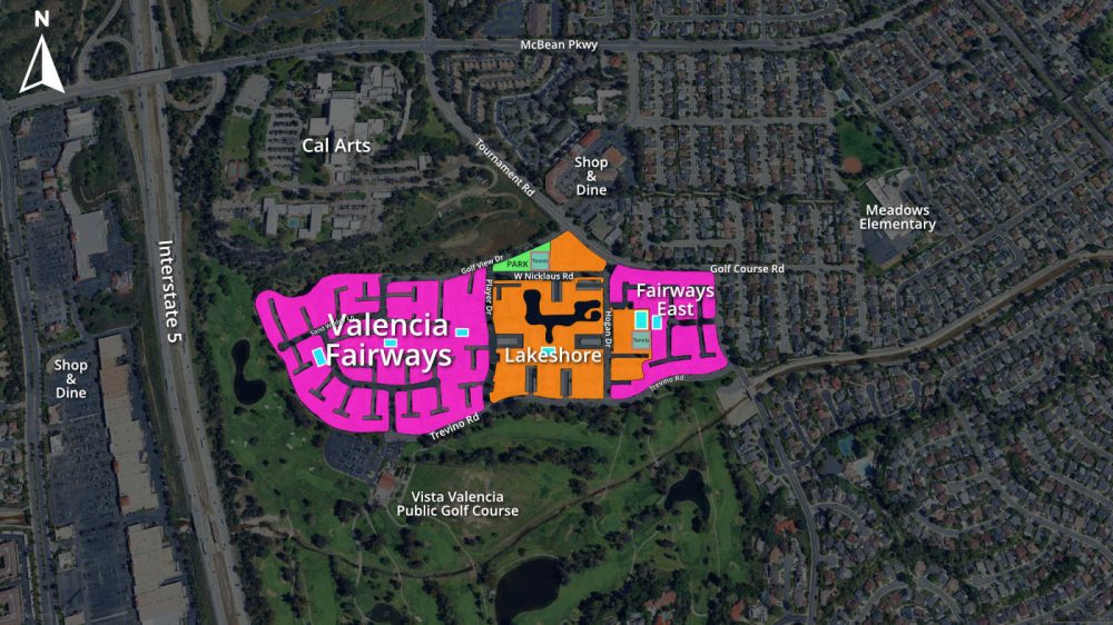 Map of Fairways and Lakeshore Communities in Valencia CA