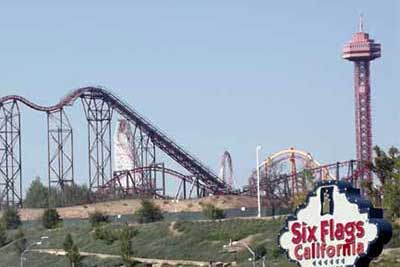 magic mountain sign and coaster