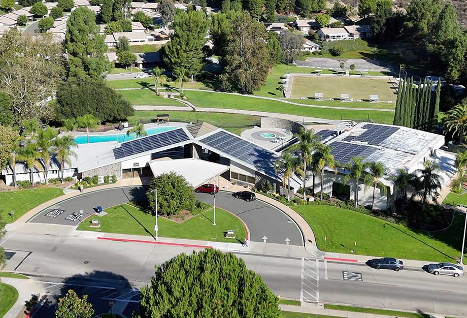 Aerial View of the HOA Clubhouse in the Friendly Valley 55+ Community
