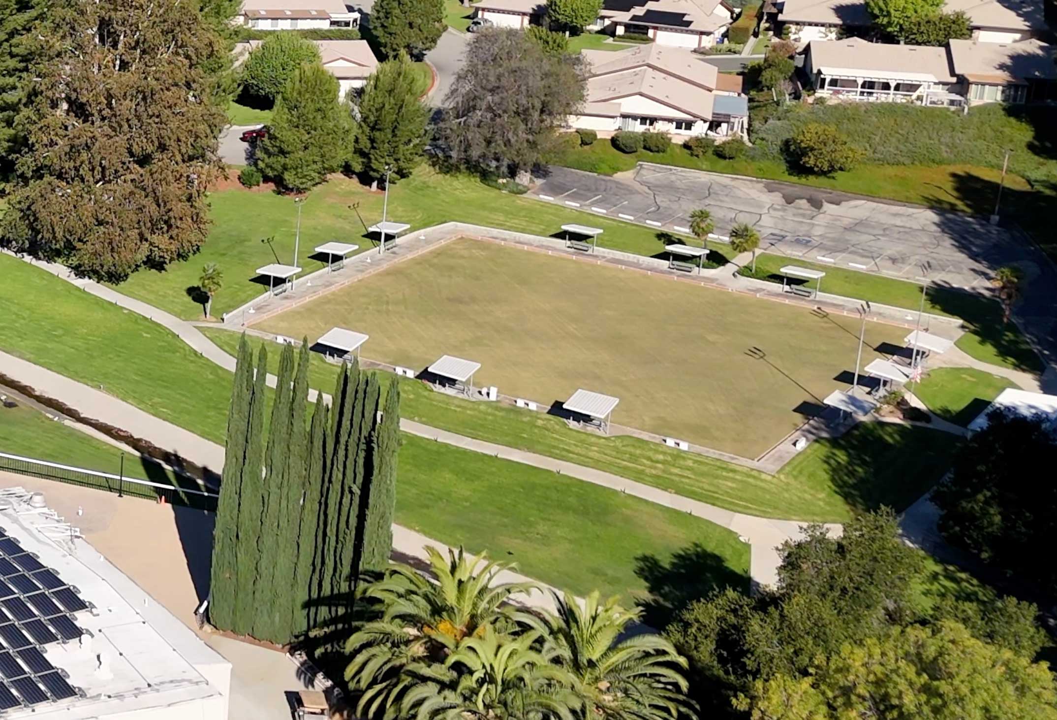 Aerial of Bocce Courts in Friendly Valley 55+ Community