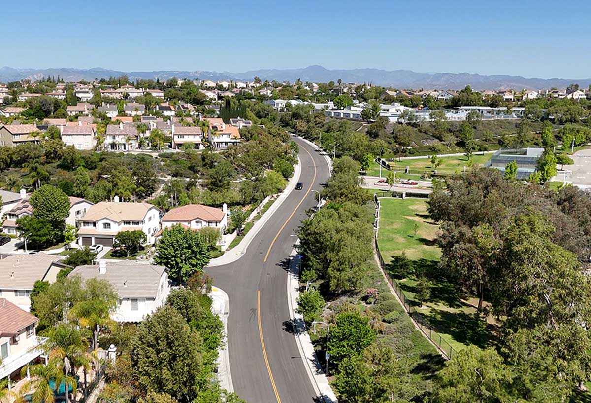 Aerial of Faulkner Dr in Stevenson Ranch CA