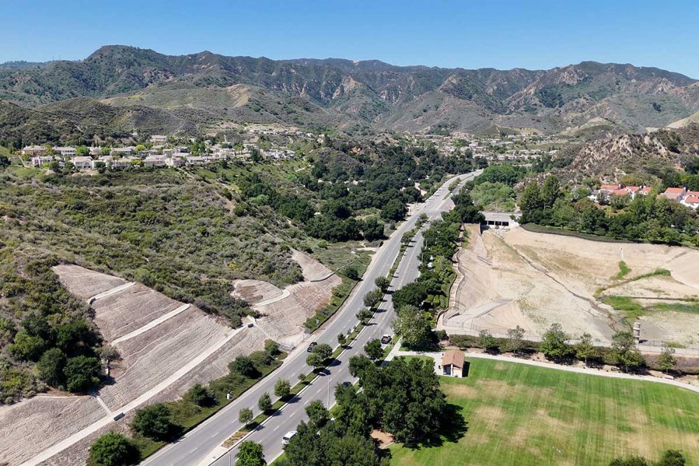 Aerial of Pico Canyon Road in Stevenson Ranch CA