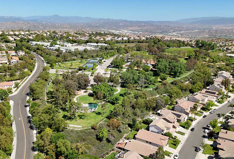 Aerial of Richard Rioux Park in Stevenson Ranch CA