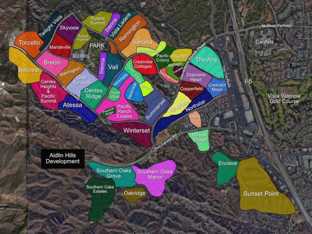 Map of Stevenson Ranch Subdivisions