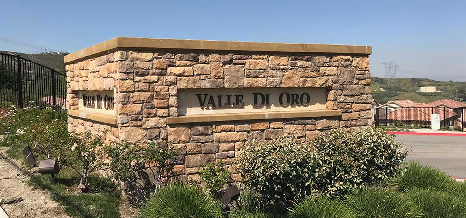 Valle Di Oro Community Sign at Entrance