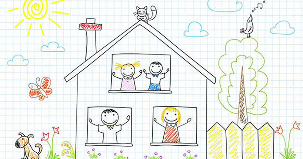 Childs Drawing of Family in Home