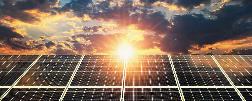 Solar Panels With Sun Reflection