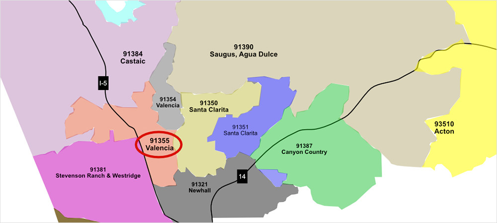 91355 Zip Code Area Map