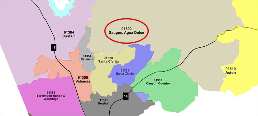 Map of 91390 Zip Code Area