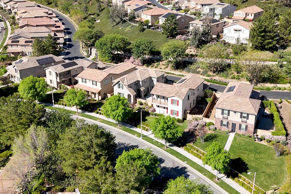 Aerial View of 6 Toscana Homes in West Creek of Valencia CA