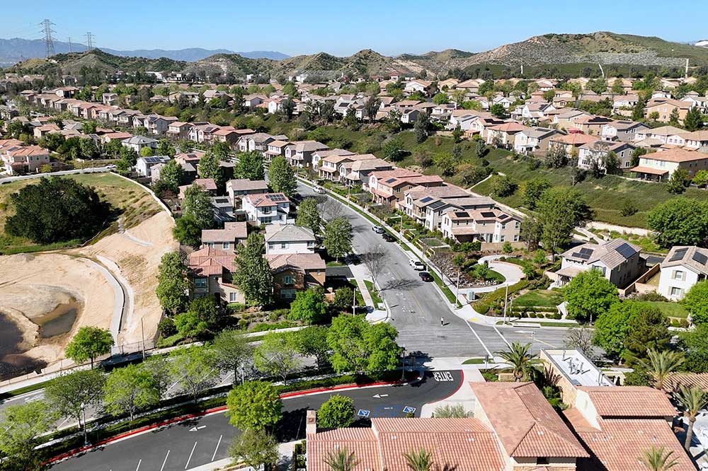Aerial of Homes on Camino Del Arte Dr in Valencia CA