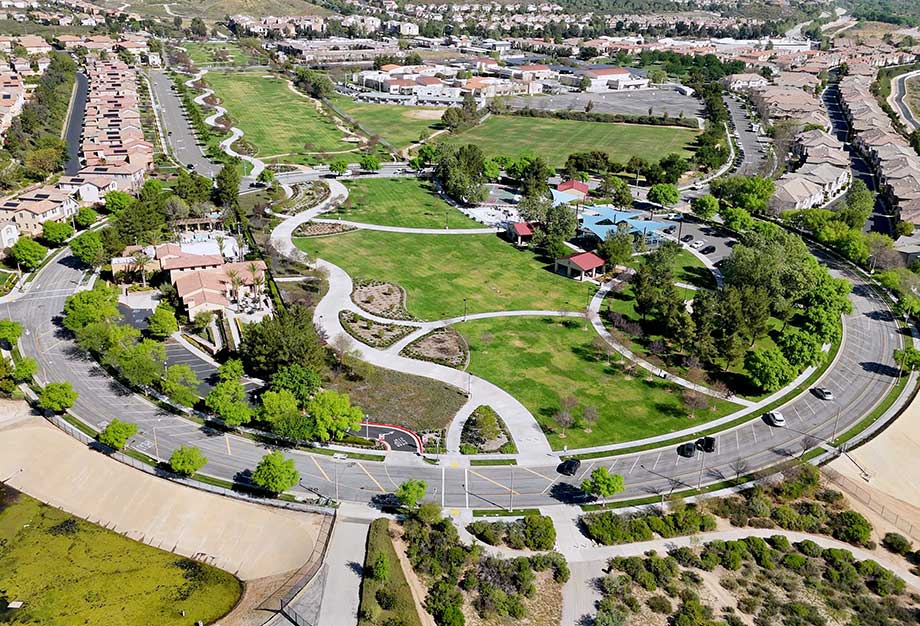 Aerial of Village Circle Dr the Heart of West Creek in Valencia CA