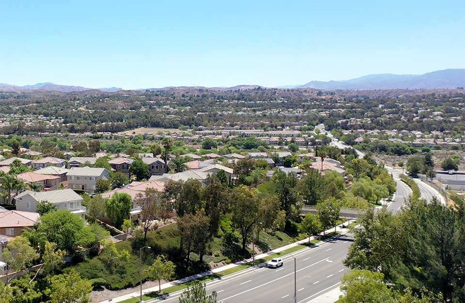 Aerial View of Decoro Drive Near Valencia High