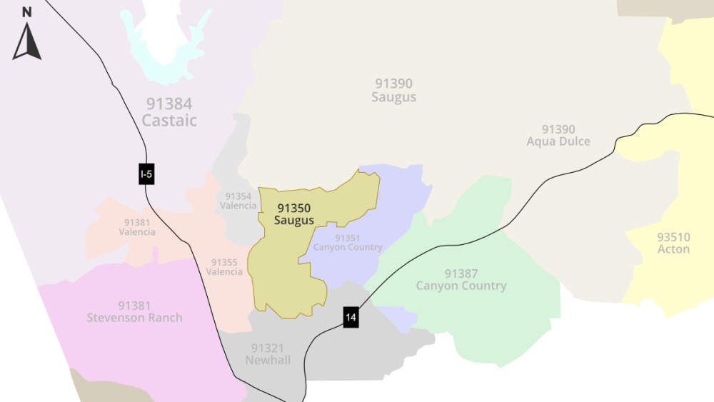 map of 91350 zip code area