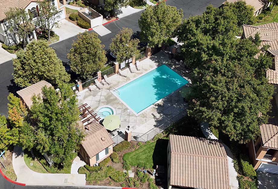 Aerial Shot of Village Walk Pool and Hot Tub