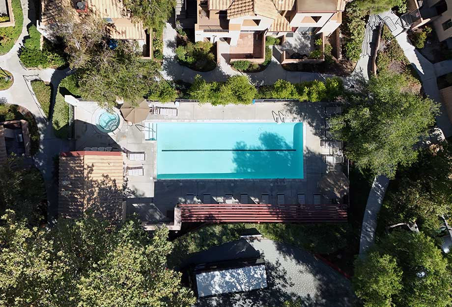 Aerial of Pool at Mountain View Villas Neighborhood