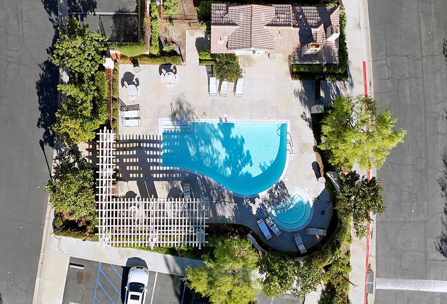 Aerial of Cornerstone Pool and Hot Tub