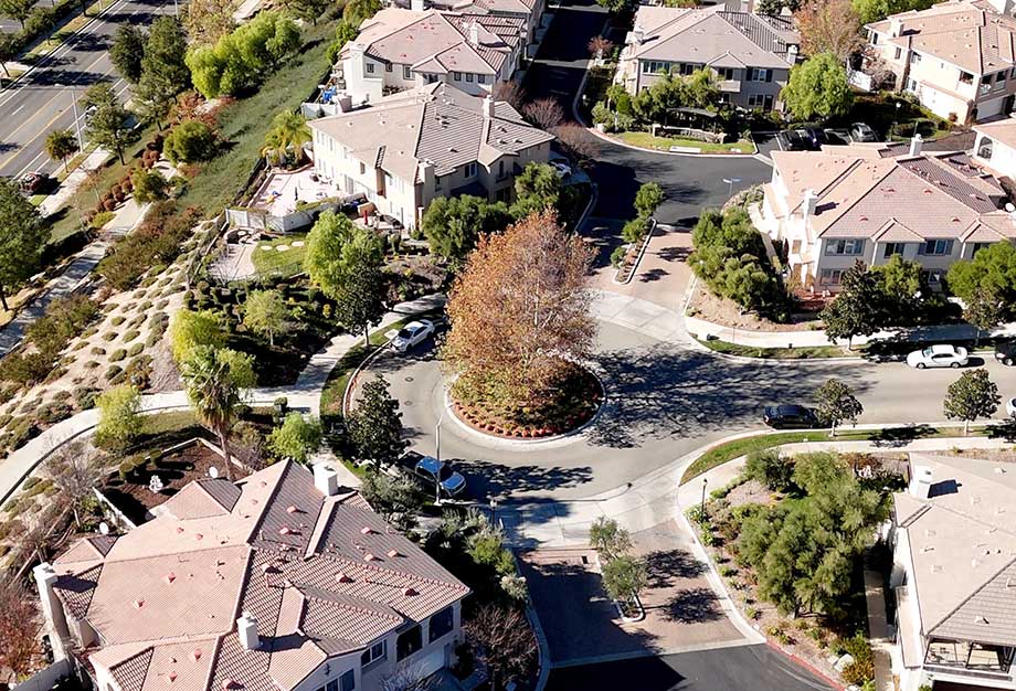 Aerial of Roundabout at Entrance to Galleria Townhomes