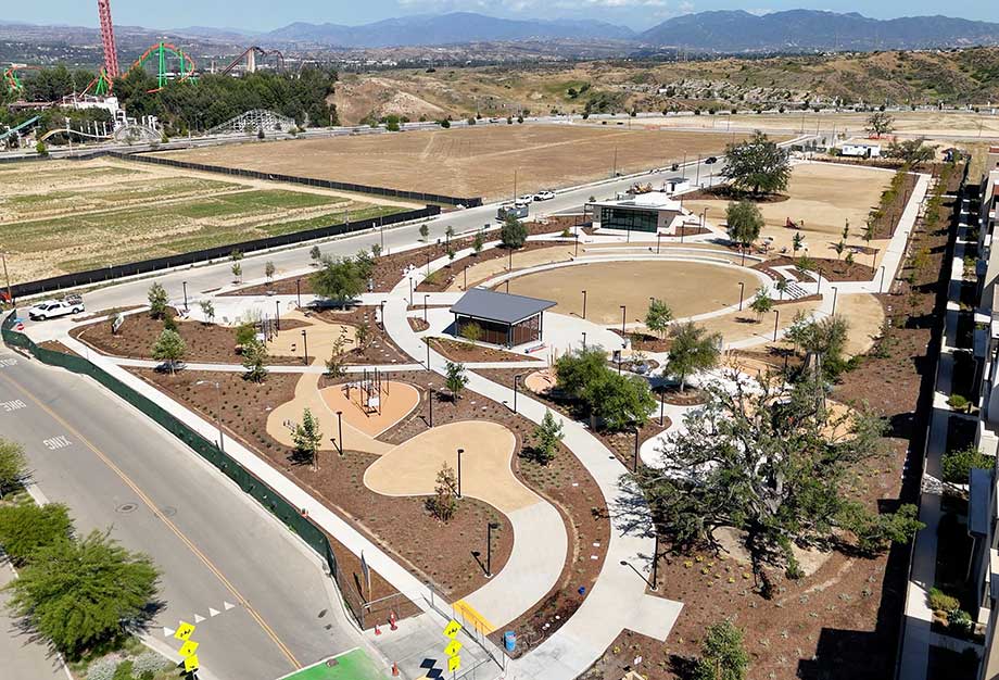 Aerial View of New Park next to Rowan subdivision in Valencia, CA