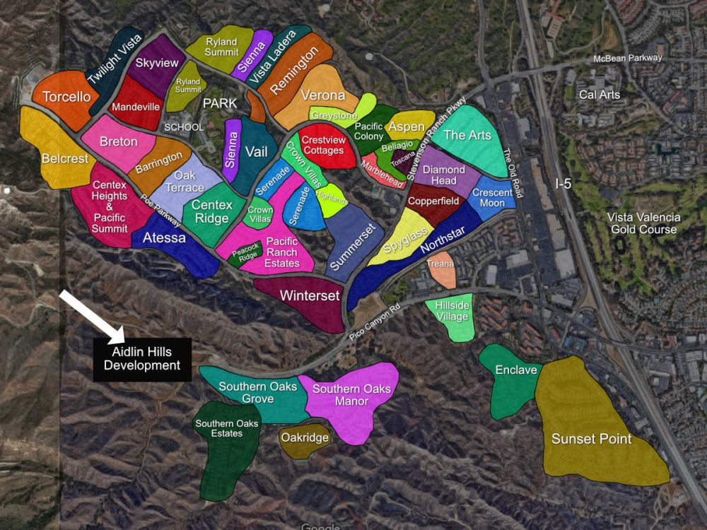 Mapped Location of Aidlin Hills Development in Stevenson Ranch