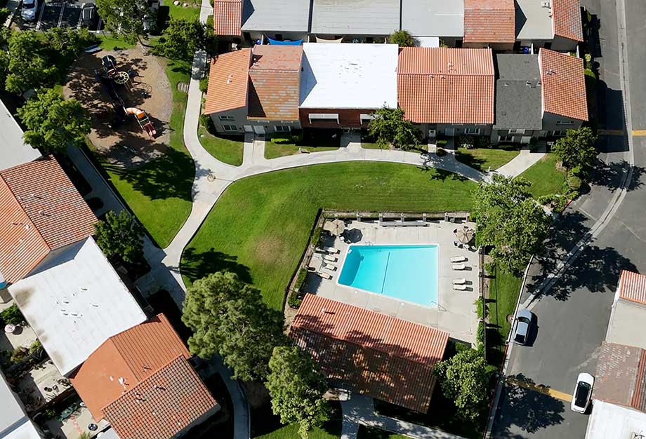 Aerial View of Pool and Playground at The Terrace