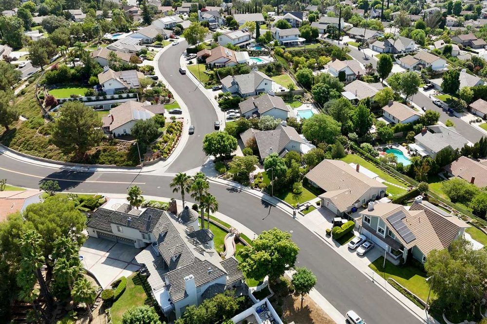 Aerial of Vista Hills Dr and Cariz Dr in Valencia CA