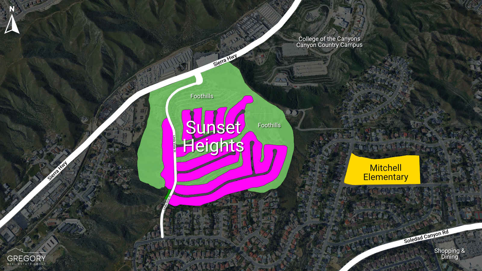 Map of Sunset Heights Neighborhood in Canyon Country CA