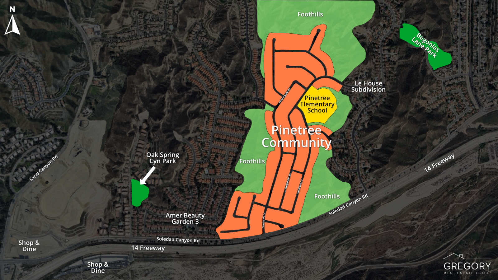 Map of the Pinetree Neighborhood in Canyon Country CA