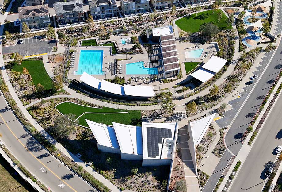 Aerial of Confluence Park Recreation Area in FivePoint Valencia