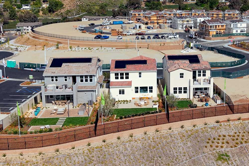 Rear Elevation of Three Model Homes in Pelona Hills of Santa Clarita