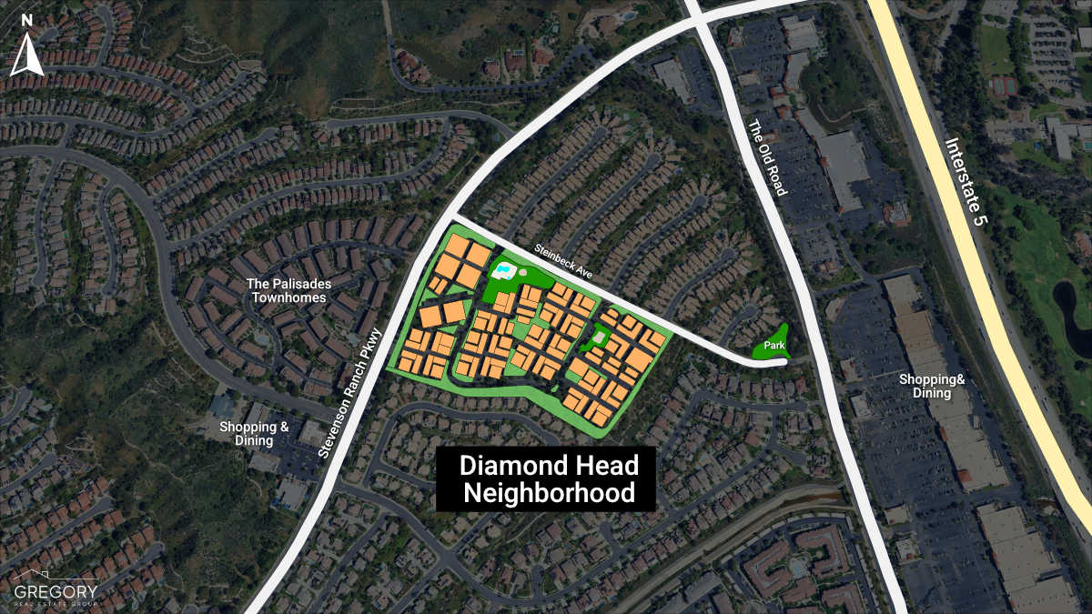 Highlighted Map of Diamond Head Townhome Neighborhood in Stevenson Ranch CA