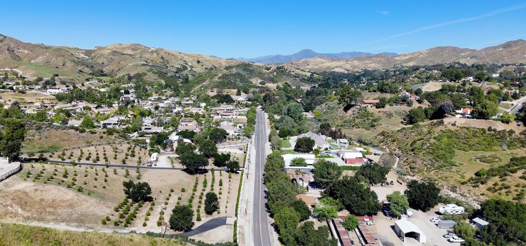 Aerial of Hasley Canyon Road in Castaic CA