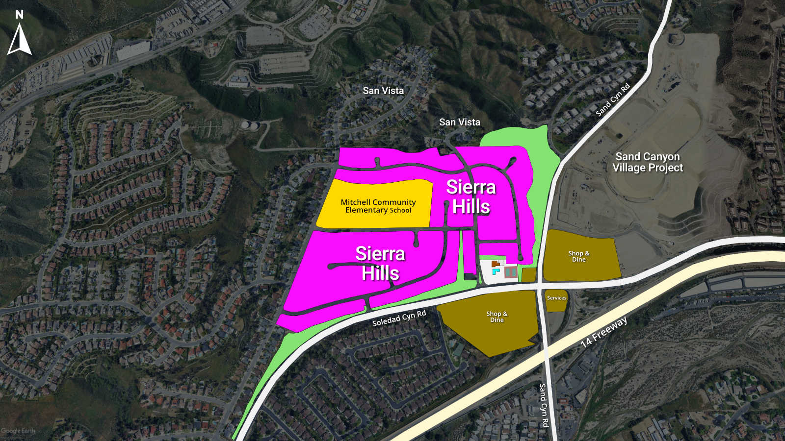 Highlighted Map of the Sierra Hills Community in Canyon Country CA