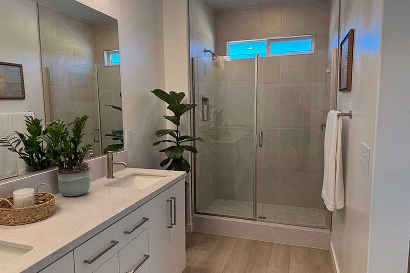 Primary Bathroom in the Poppy Model Homes in Valencia CA