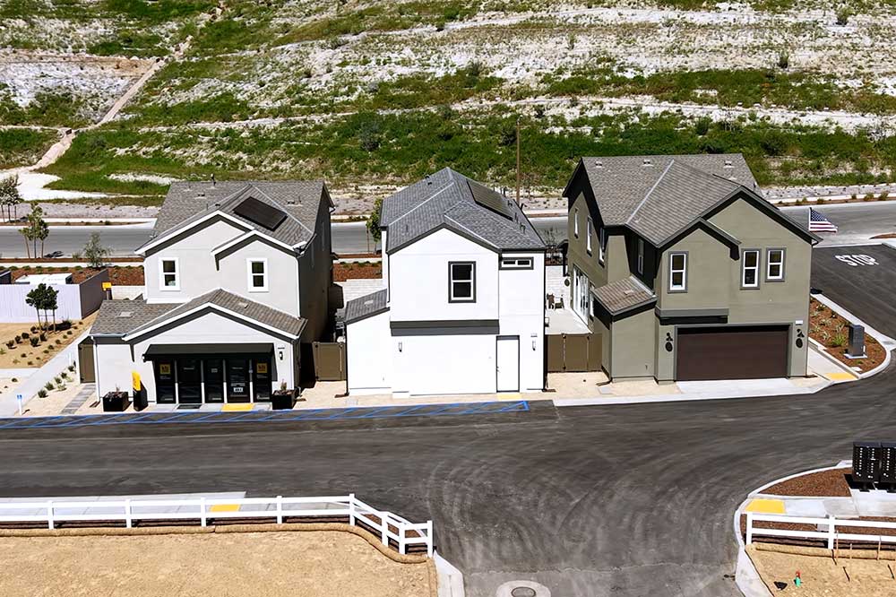 Rear View of 3 Poppy Model Homes in Valencia CA
