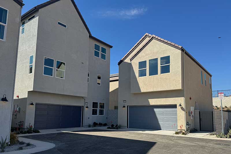 Rear View of Two Detached Condos in Lumin Neighborhood of Valencia CA